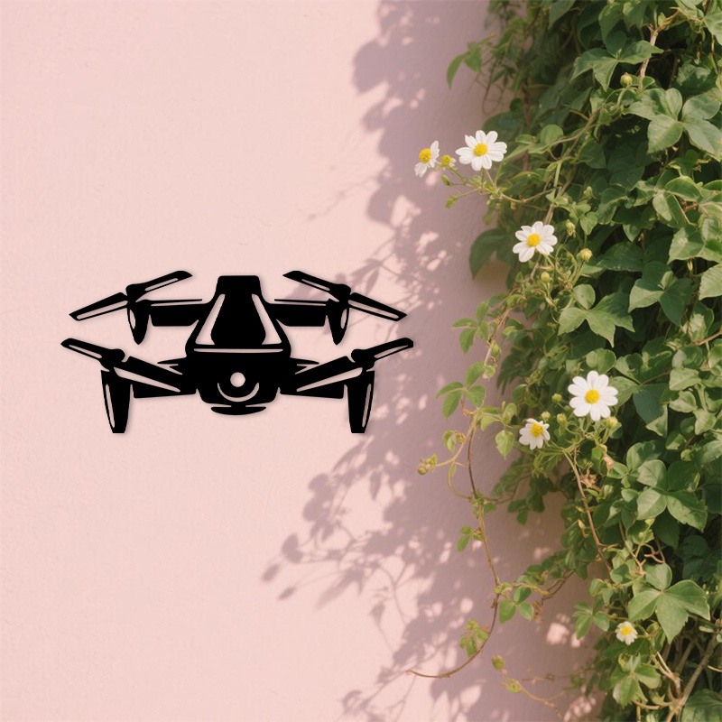 Office Tech Gifts - 2Dフラットドローンシルエットメタルウォールアート、ブラックの航空装飾品、男性用のオフィスや部屋の飾り、テクノロジーとガジェット愛好家へのギフト